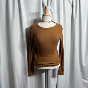 Joe Fresh‎ Camel Brown Ribbed Long Sleeve Scoop Neck Top Size M NWT Essential